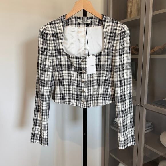 Alessandra Rich Prince of Wales Crop Jacket NEW Checked Plaid Light Wool NWT 42 - Picture 2 of 7